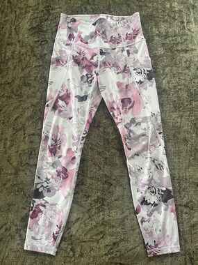 Athleta Floral High-Rise Leggings in Pink and Gray